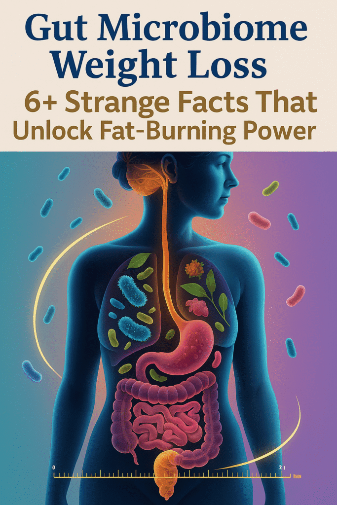 Gut Microbiome Weight Loss: 6+ Strange Facts That Unlock Fat-Burning Power 1 Digital illustration of female body showing gut microbiome bacteria, organs, and weight loss indicators
