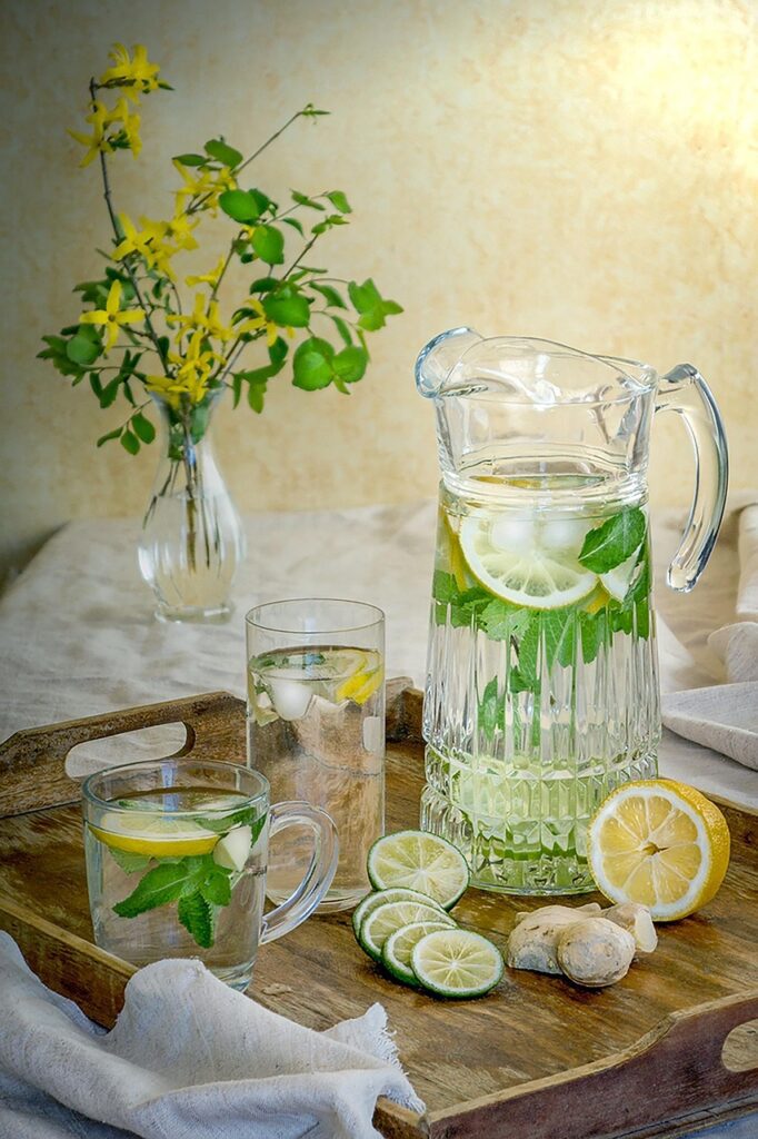 drink, cold drink, beverage, refreshment, fresh, water, mint, cold, glass, food, nature, lemon