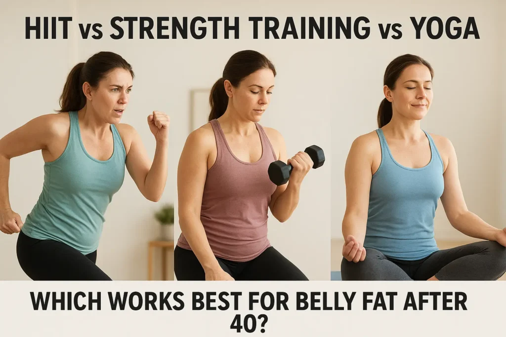 Blog 593 HIIT vs Strength Training vs Yoga — Which Works Best for Belly Fat After 40?
