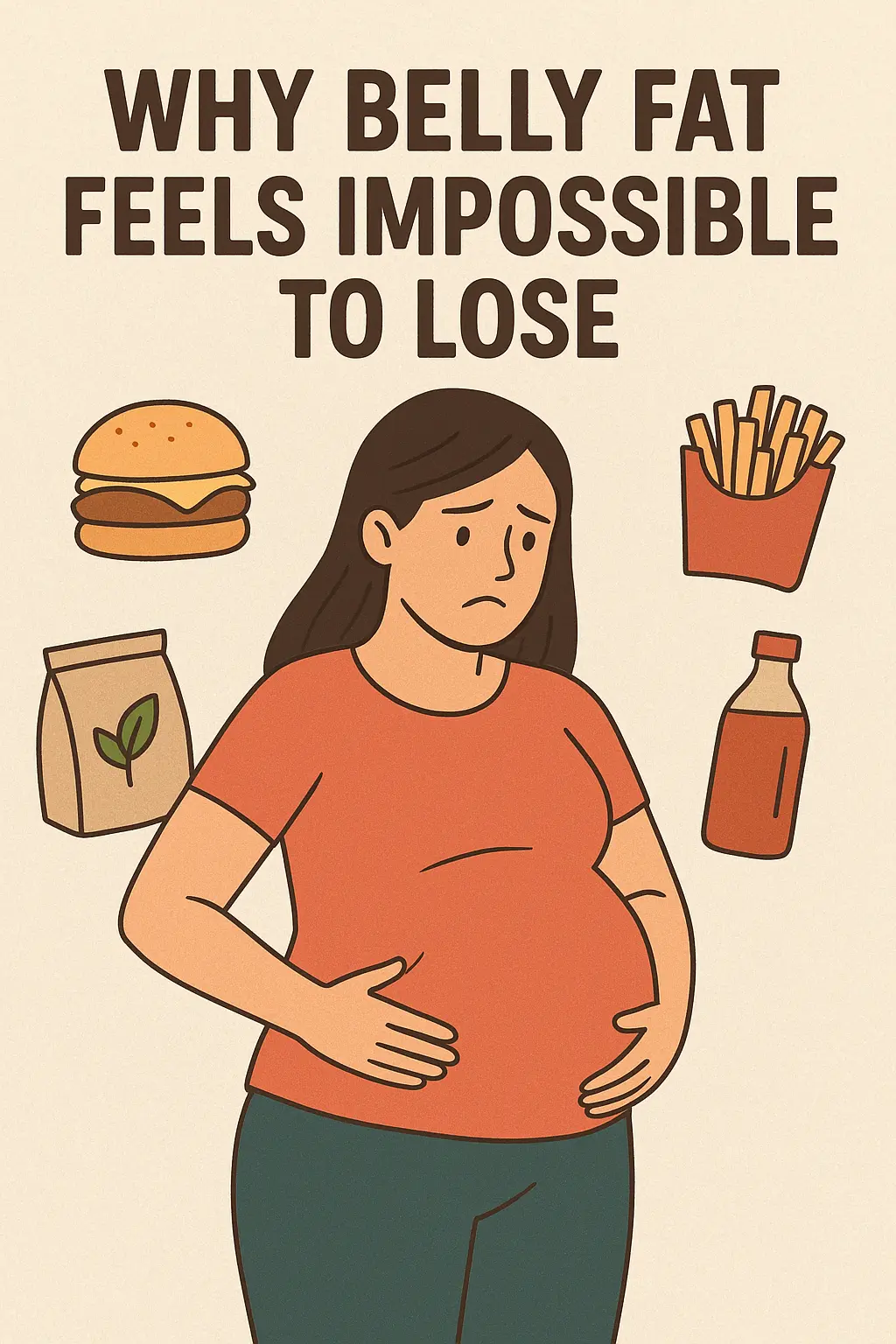 Woman struggling with belly fat in front of mirror