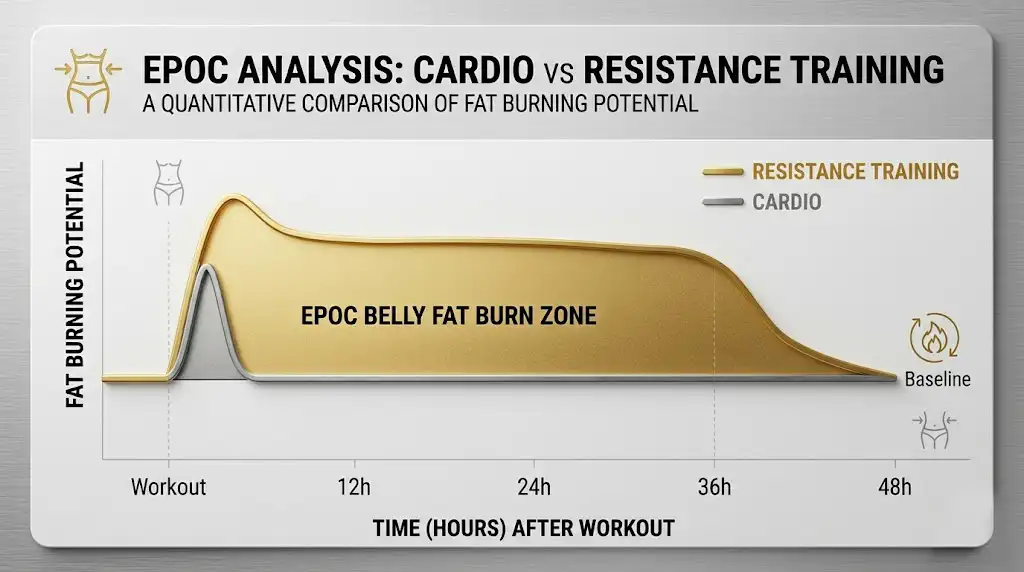 Chart showing cardio vs resistance training afterburn for belly fat